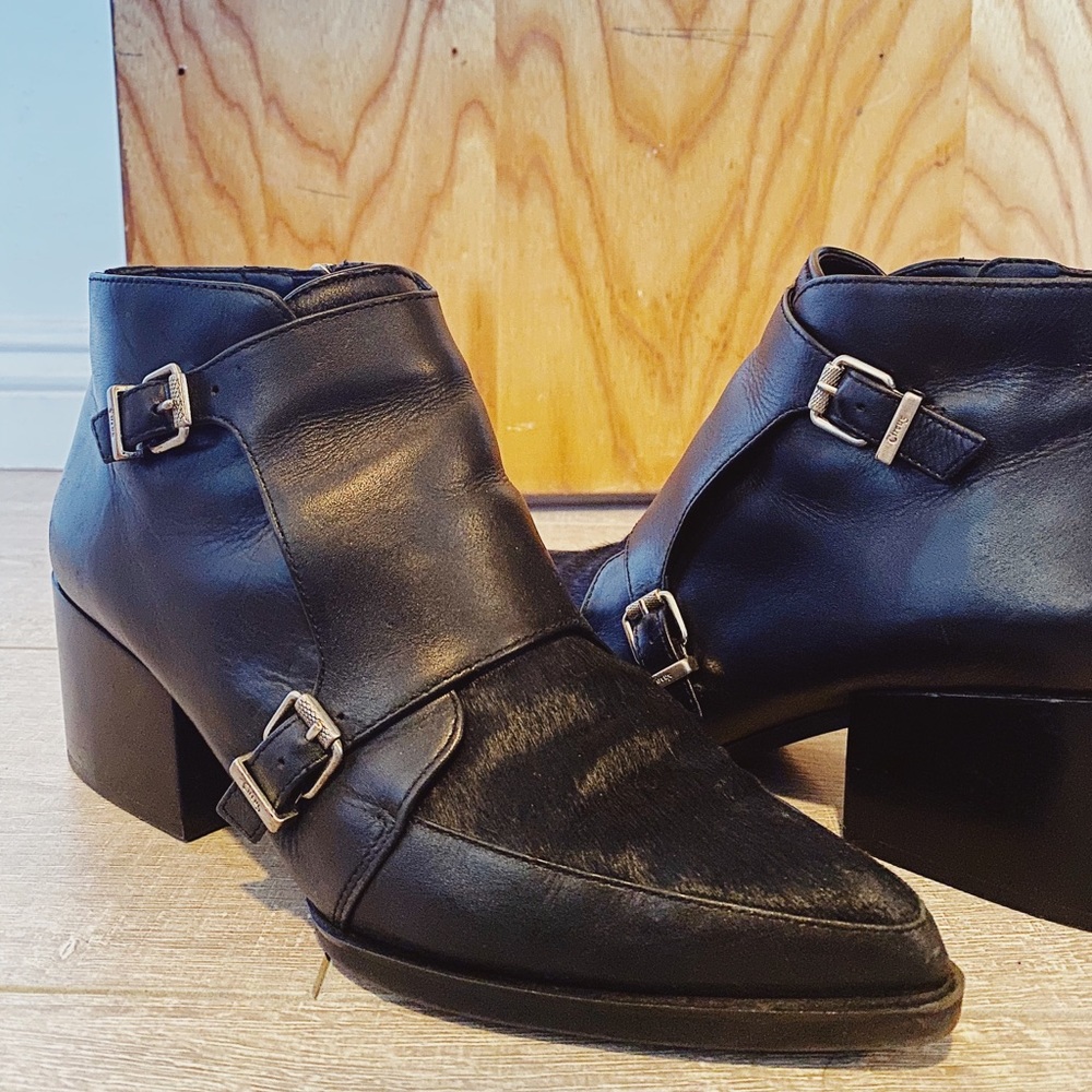 Buckled Mowhair Ankle Boots